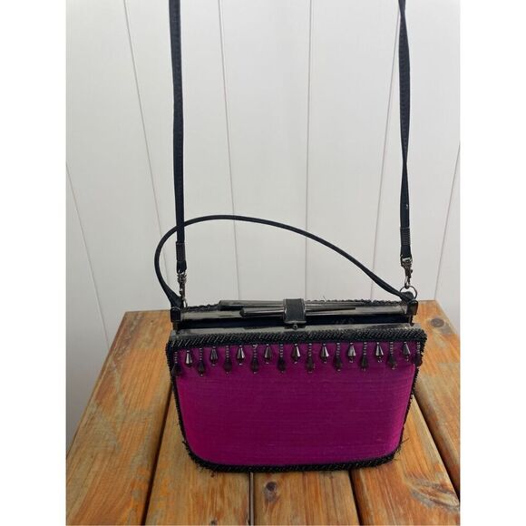 Moo Roo Charleston Style Mini Purple Beads Evening Bag Purse Signed Y2K Vintage - Picture 9 of 14